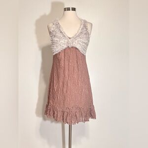 Sleeveless Lace & Crochet Mini Dress in Dusty Rose